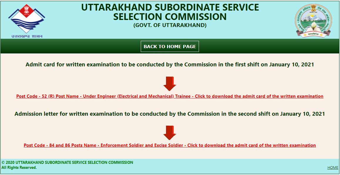 Uksssc Abkari And Pravartan Sipahi Admit Card 2021