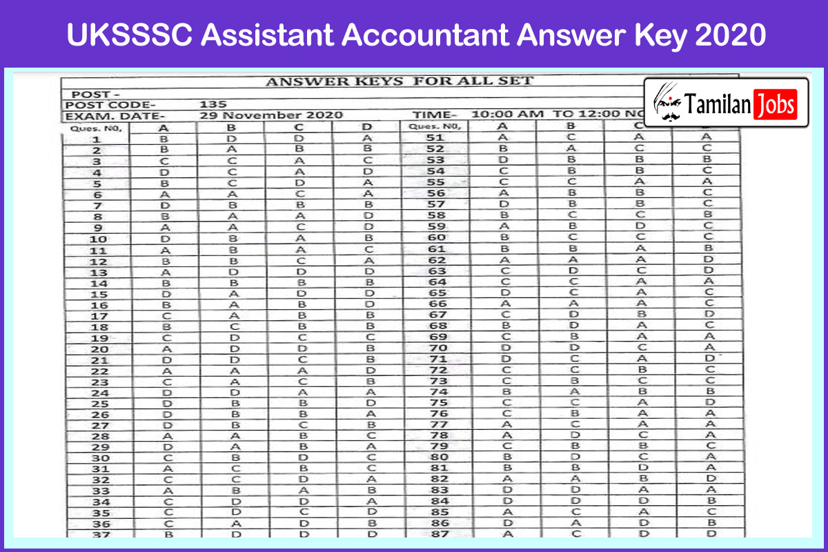 UKSSSC Assistant Accountant Answer Key 2020