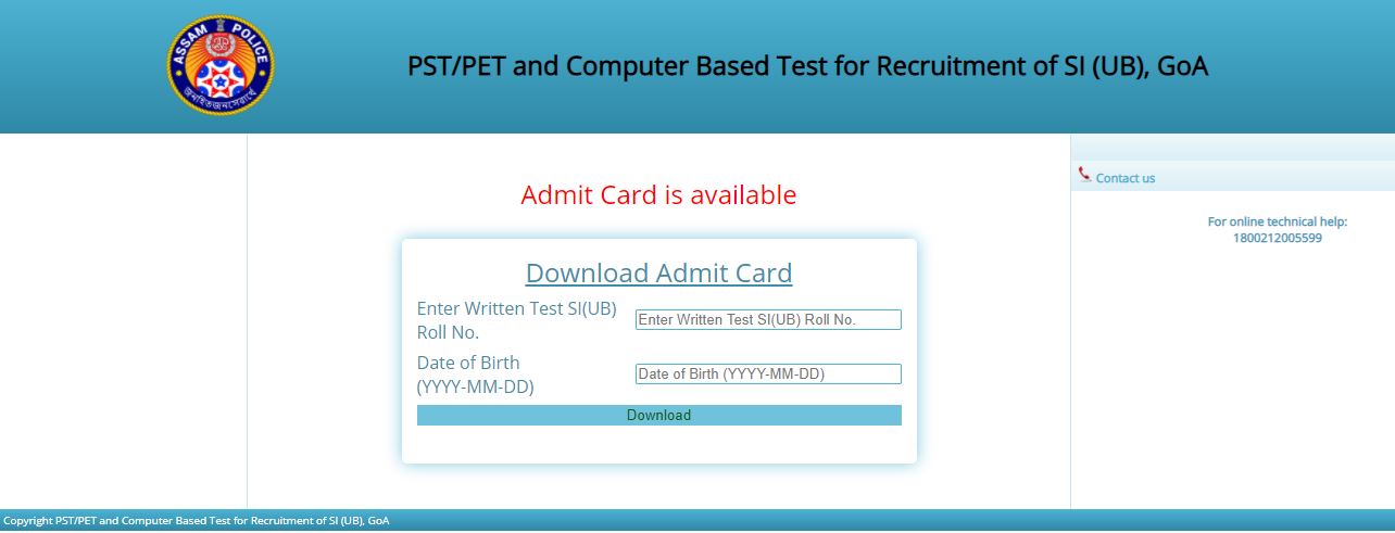 Assam Police SI Admit Card 2021