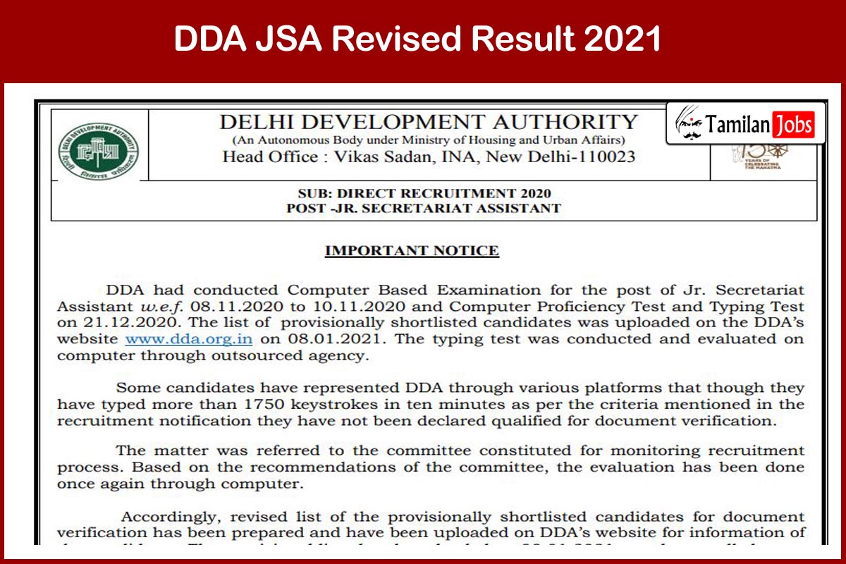 DDA JSA Revised Result 2021