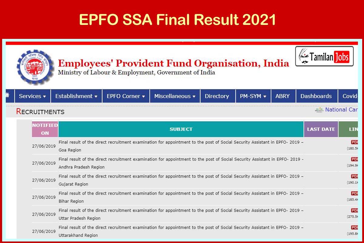 EPFO SSA Final Result 2021