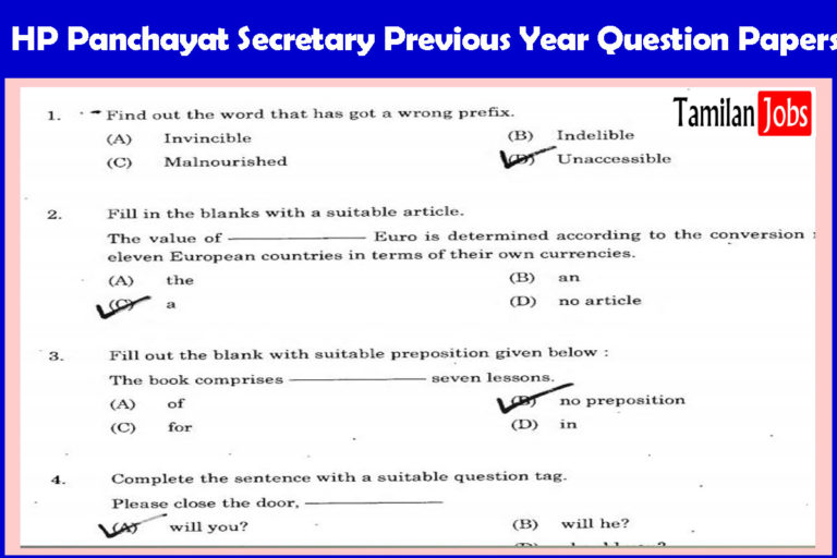 HP Panchayat Secretary Previous Year Question Papers