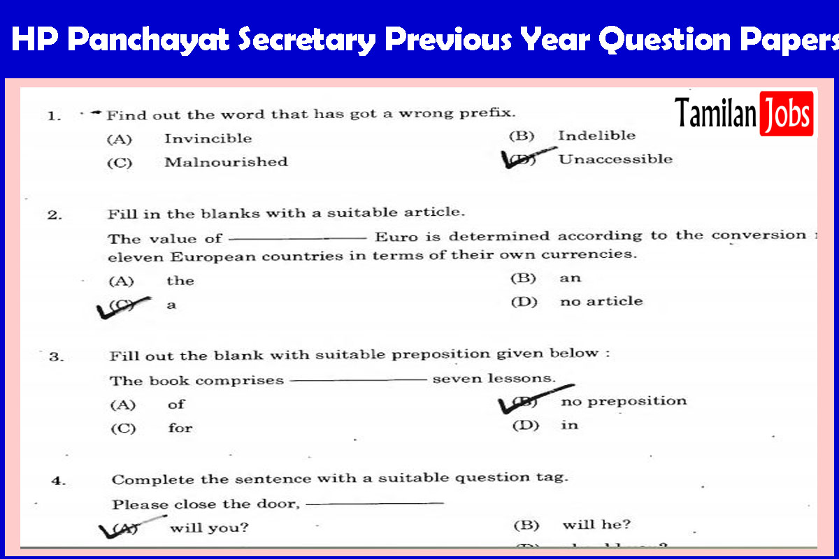 Hp Panchayat Secretary Previous Year Question Papers