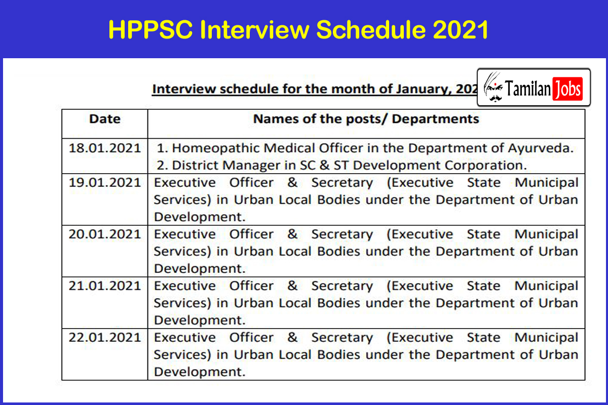 HPPSC Interview Schedule 2021