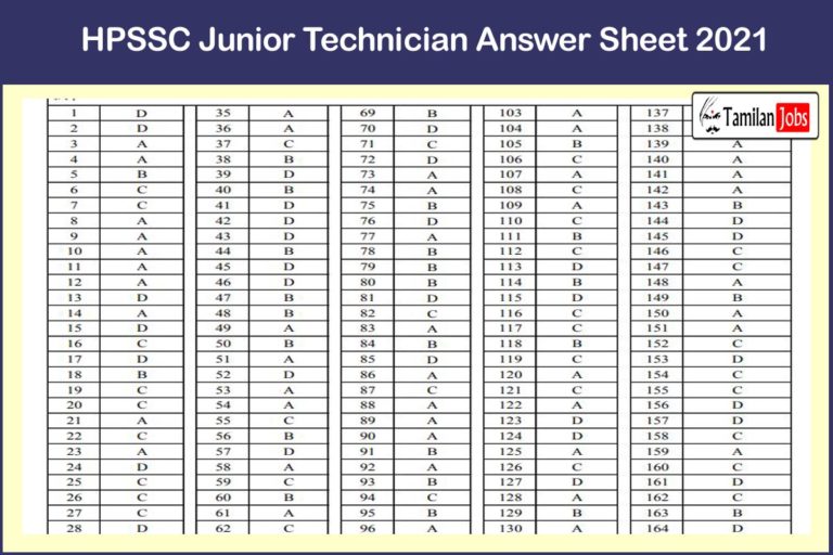 HPSSC Junior Technician Answer Sheet 2021