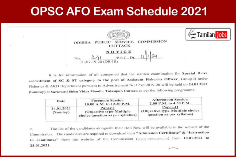 OPSC Assistant Fisheries Officer Exam Schedule 2021 PDF @ opsc.gov.in | Check Details Here