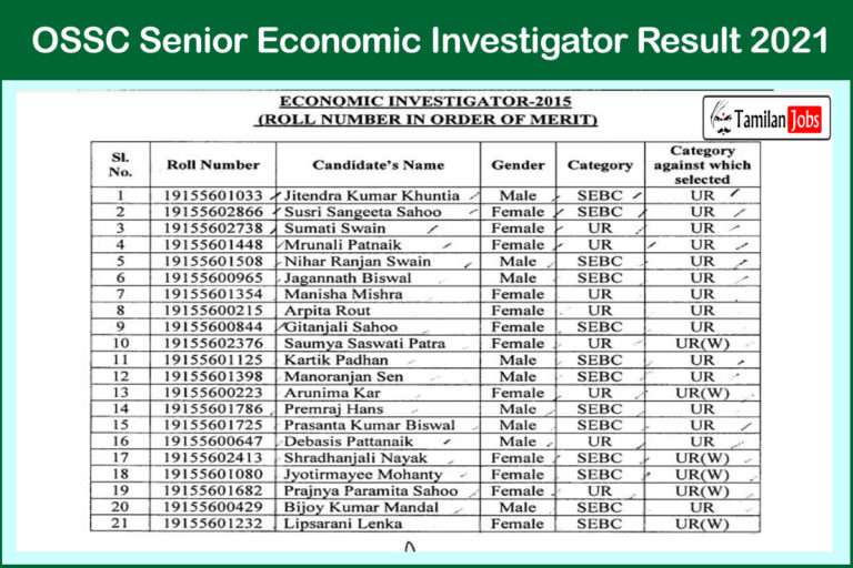 OSSC Senior Economic Investigator Result 2021