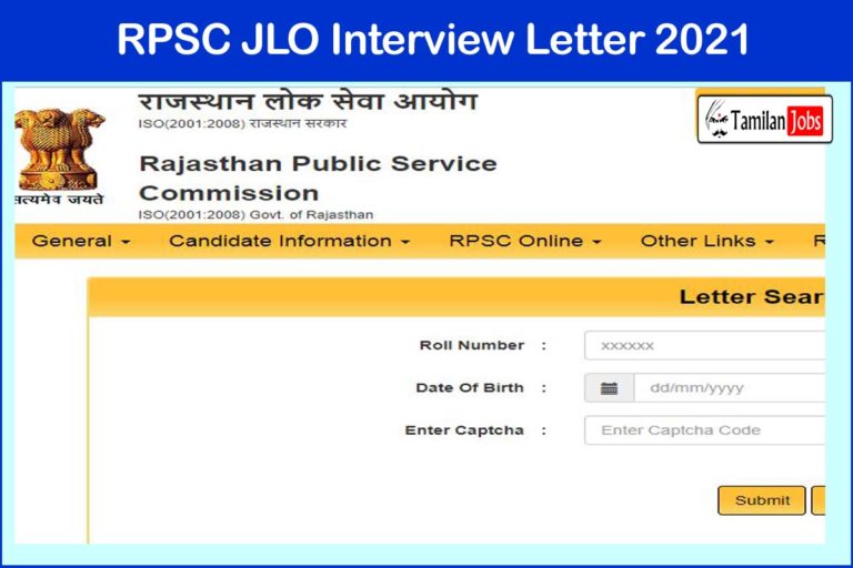 RPSC JLO Interview Letter 2021