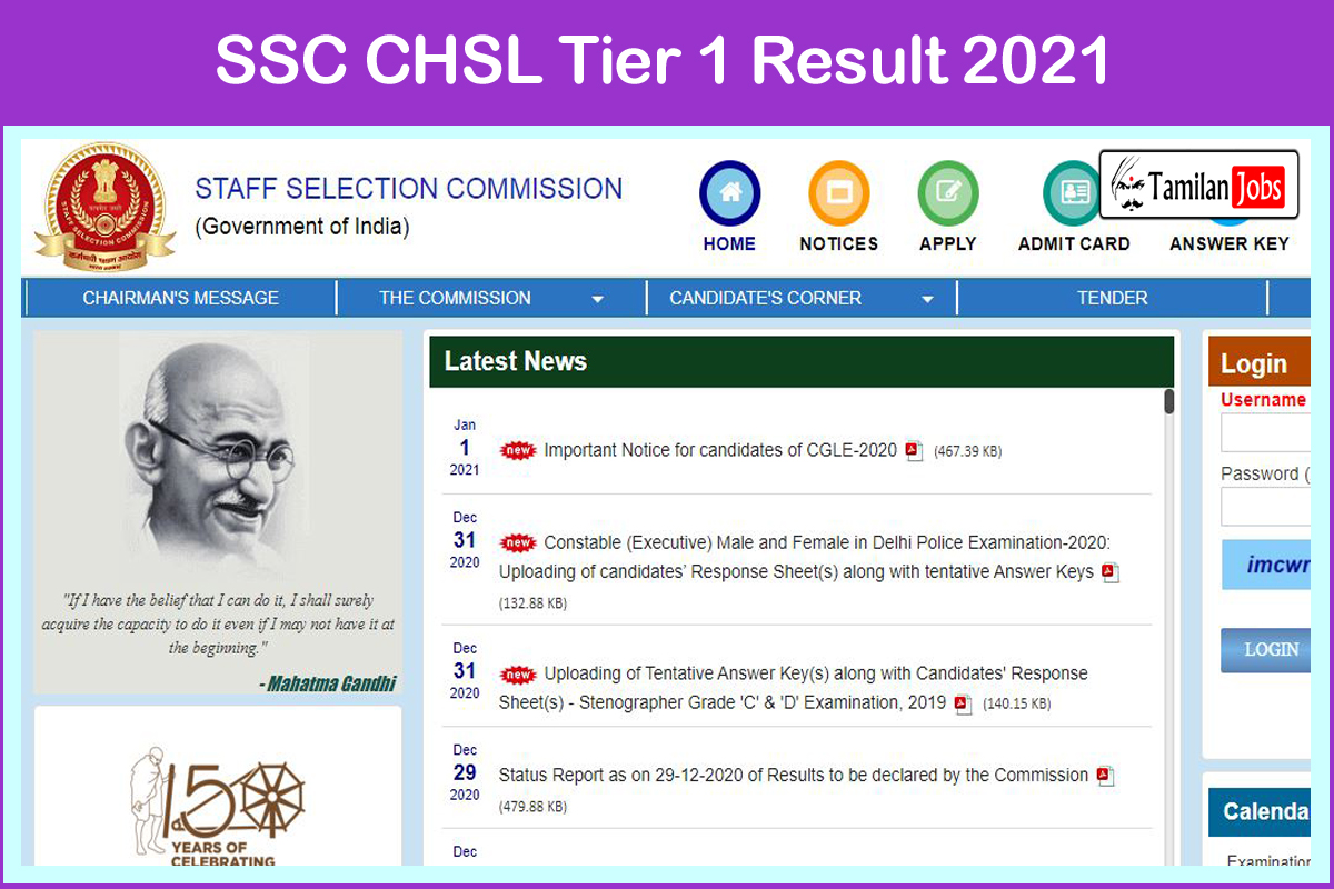 SSC CHSL Tier 1 Result 2021