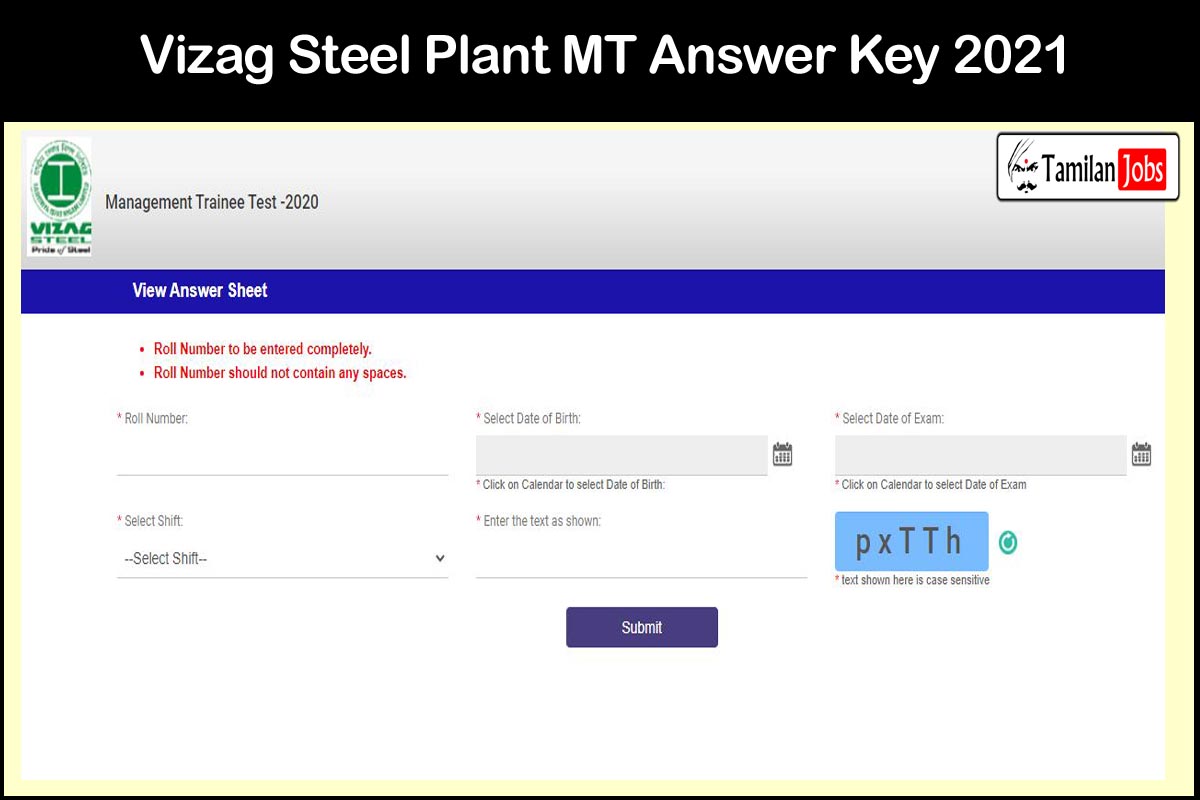 Vizag Steel Plant MT Answer Key 2021