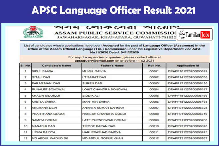 APSC Language Officer Result 2021