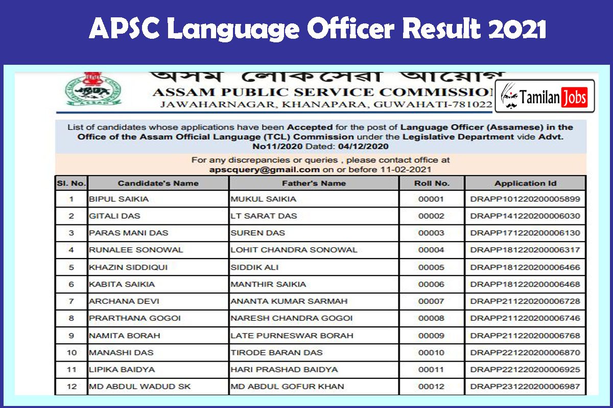 Apsc Language Officer Result 2021