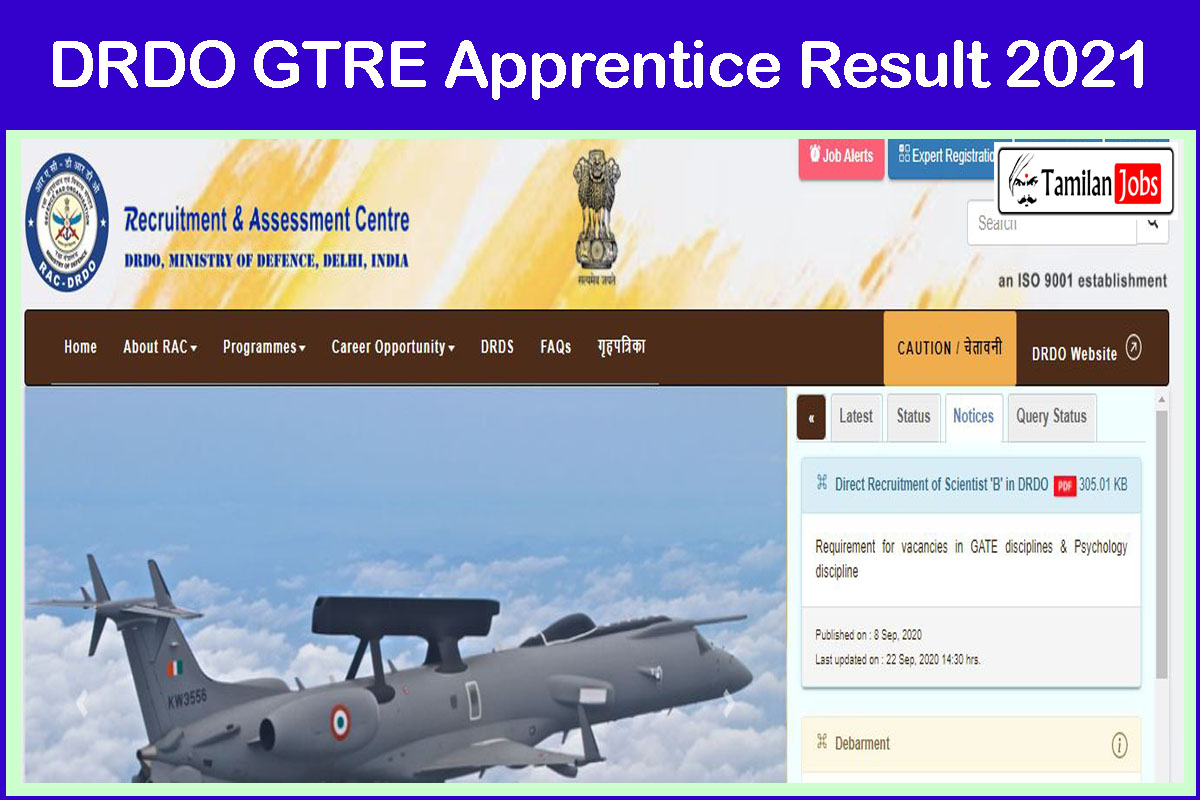 DRDO GTRE Apprentice Result 2021 PDF