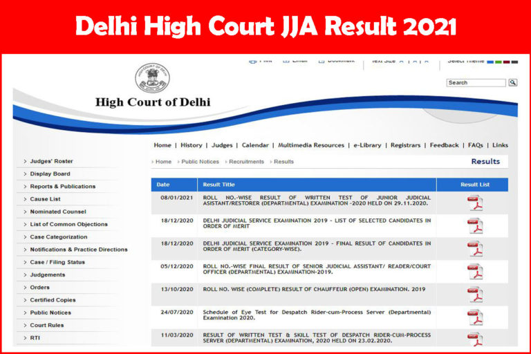 Delhi High Court JJA Result 2021