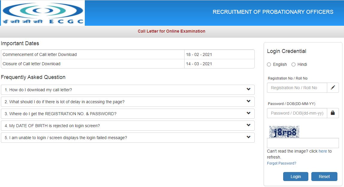 ECGC PO Admit Card 2021