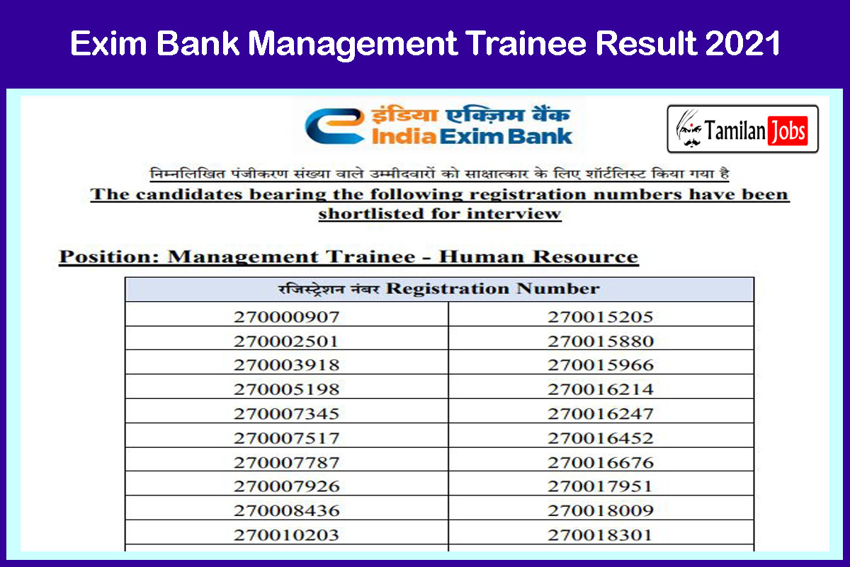 Exim Bank Management Trainee Result 2021