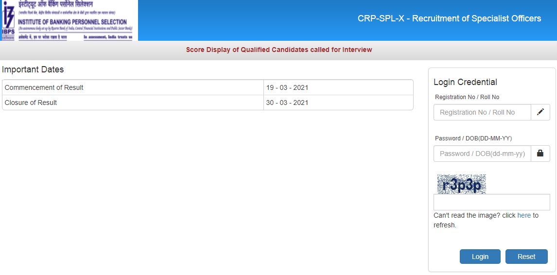 IBPS SO Mains Score Card 2021