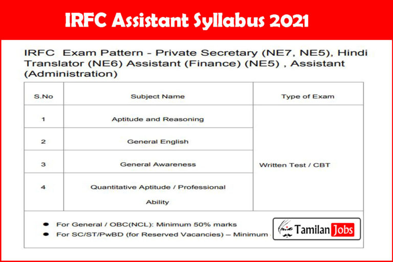 IRFC Assistant Syllabus 2021