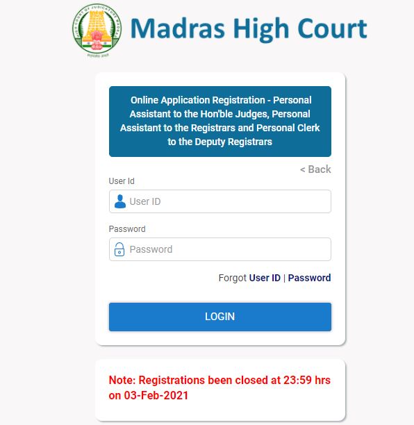 Madras High Court Personal Assistant Hall Ticket 2021