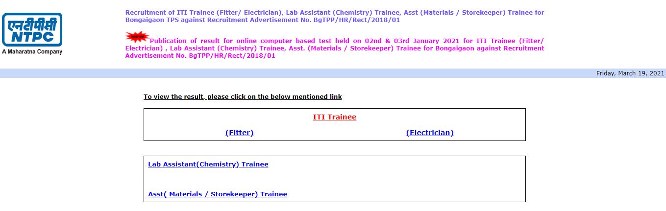 NTPC Trainee Result 2021