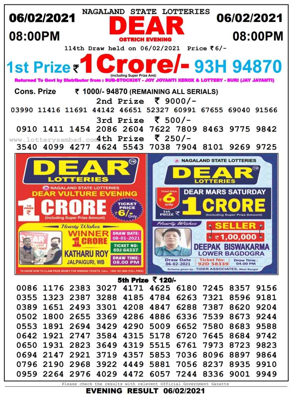 Nagaland Lottery sambad 8 PM on 7.2.2021