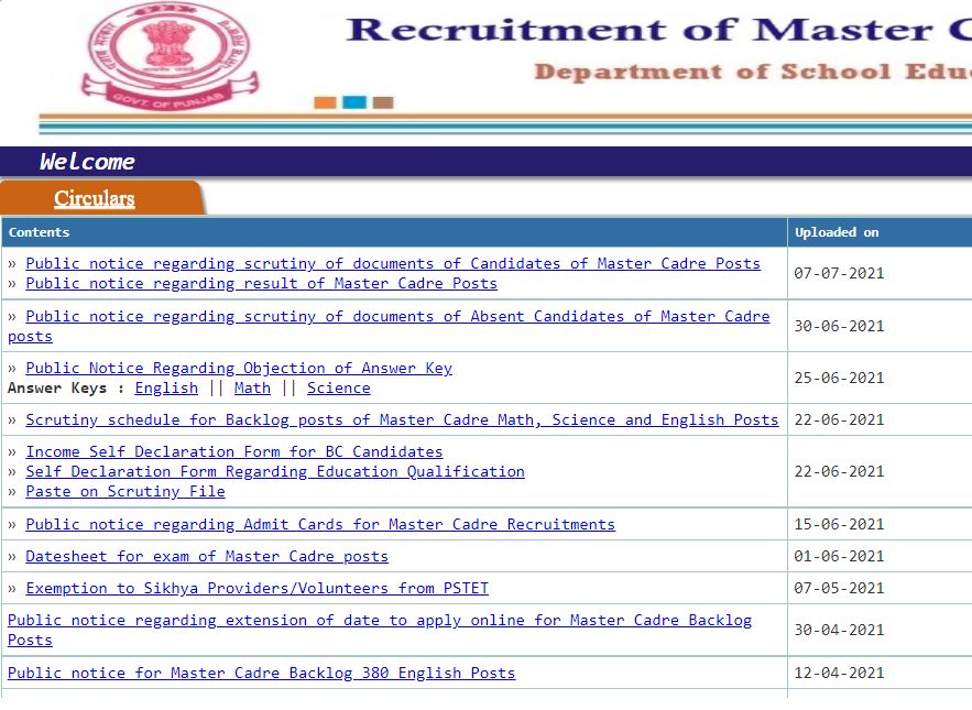 PSEB Master Cadre Teacher Result 2021 