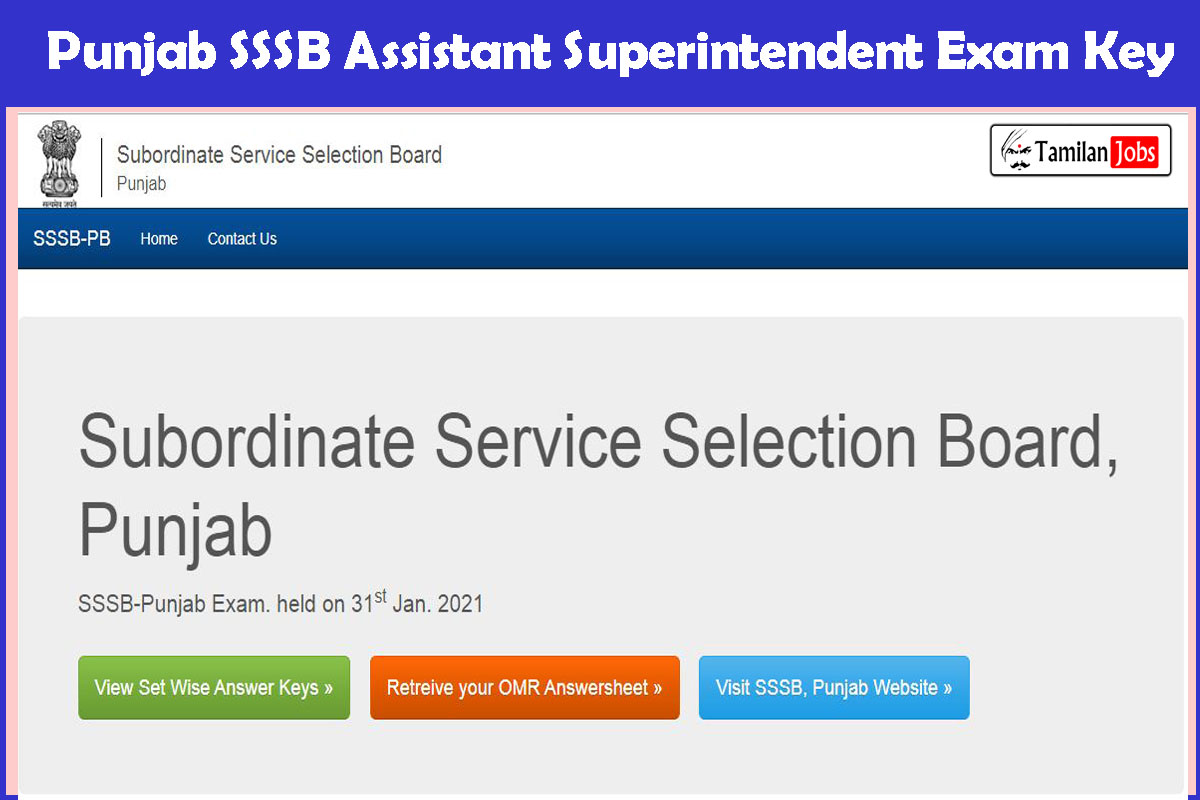 Punjab SSSB Assistant Superintendent Exam Key