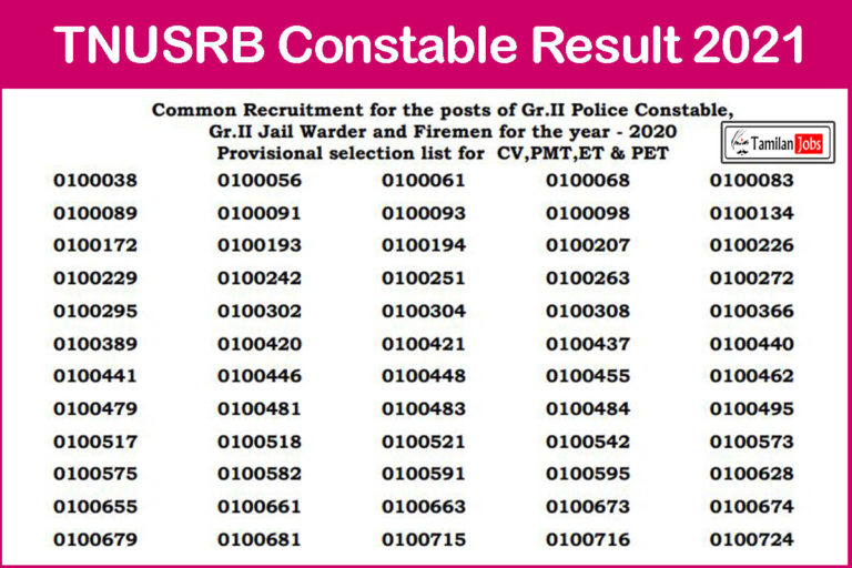 TNUSRB Constable Result 2021