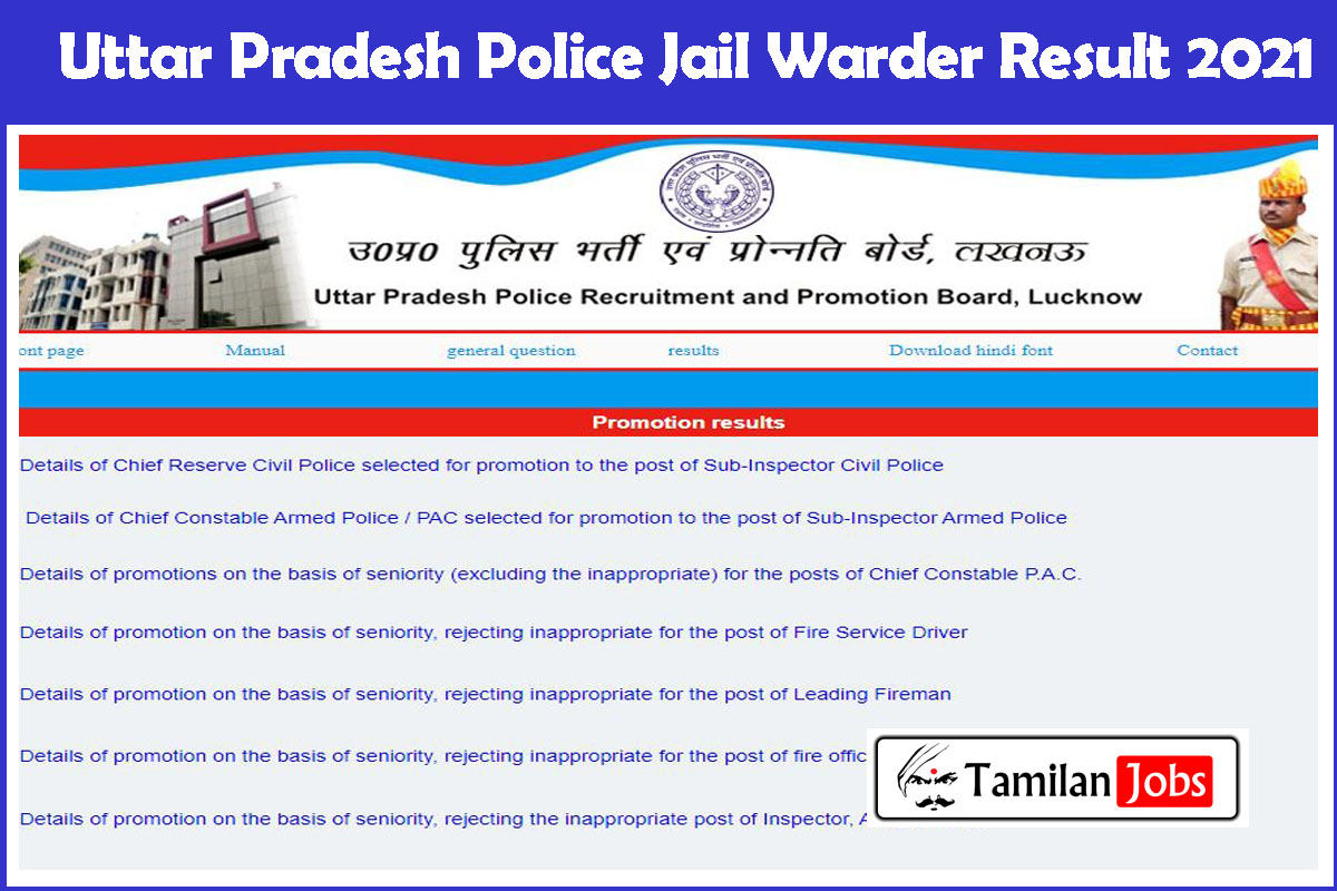 Uttar Pradesh Police Jail Warder Result 2021