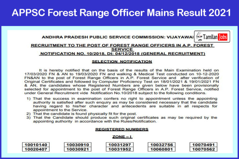 APPSC Forest Range Officer Mains Result 2021