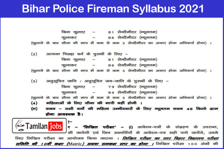 Bihar Police Fireman Syllabus 2021