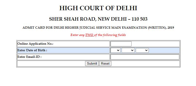 Delhi High Court Judicial Service Mains Admit Card 2021