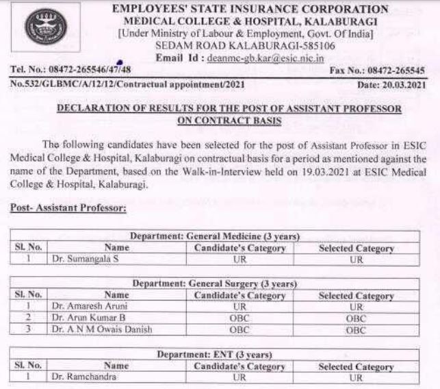 Esic Result 2021