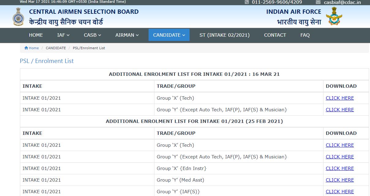 IAF Airmen Group X, Y Result 2021