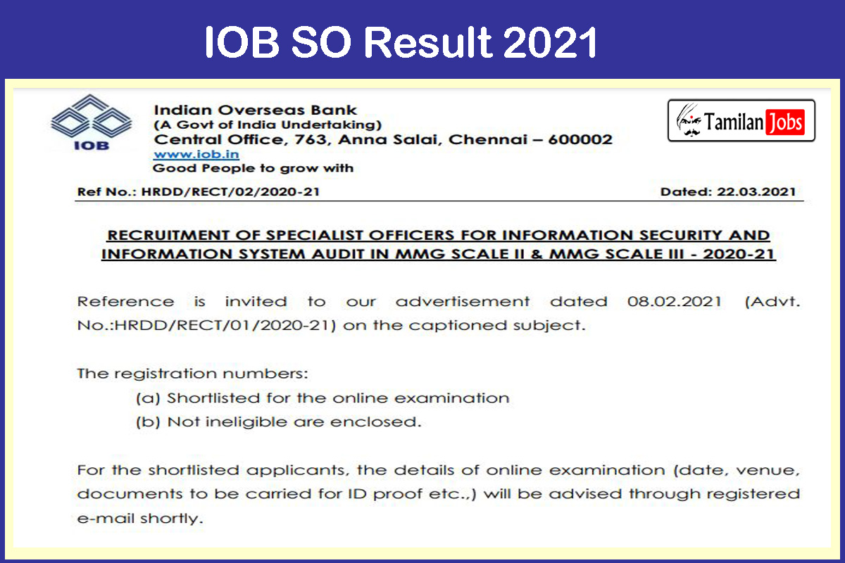 IOB SO Result 2021