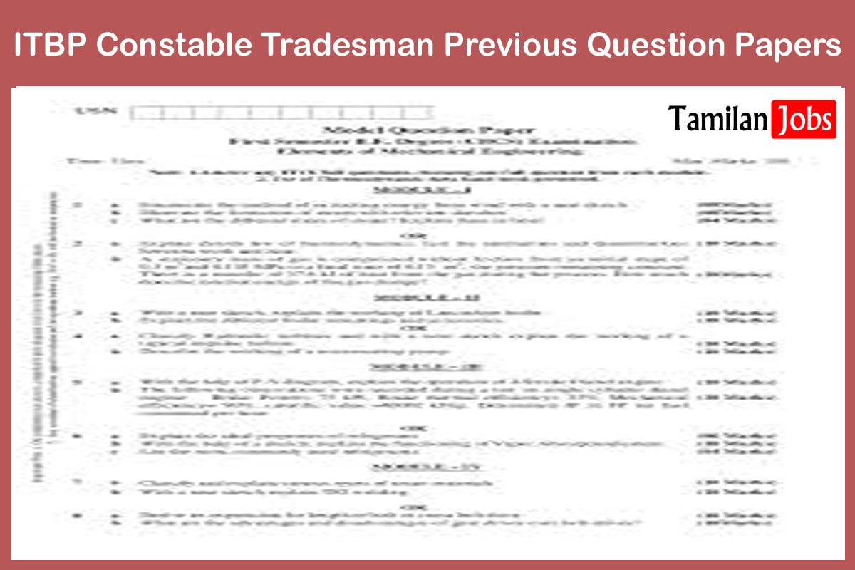 ITBP Constable Tradesman Previous Question Papers