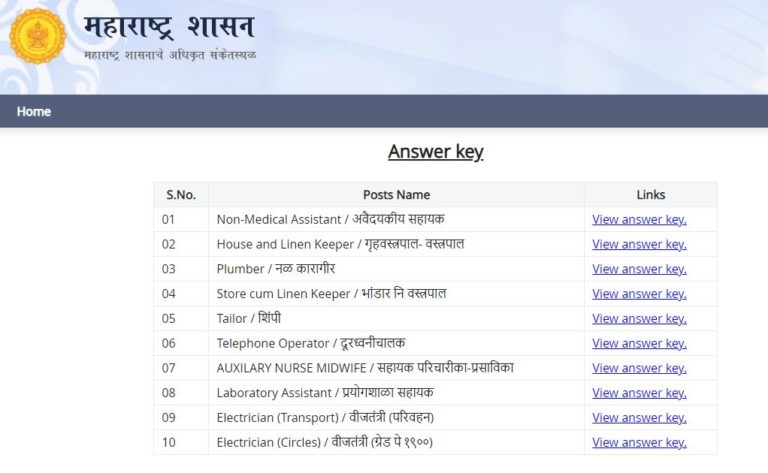 Maharashtra Arogya Vibhag Answer Key 2021