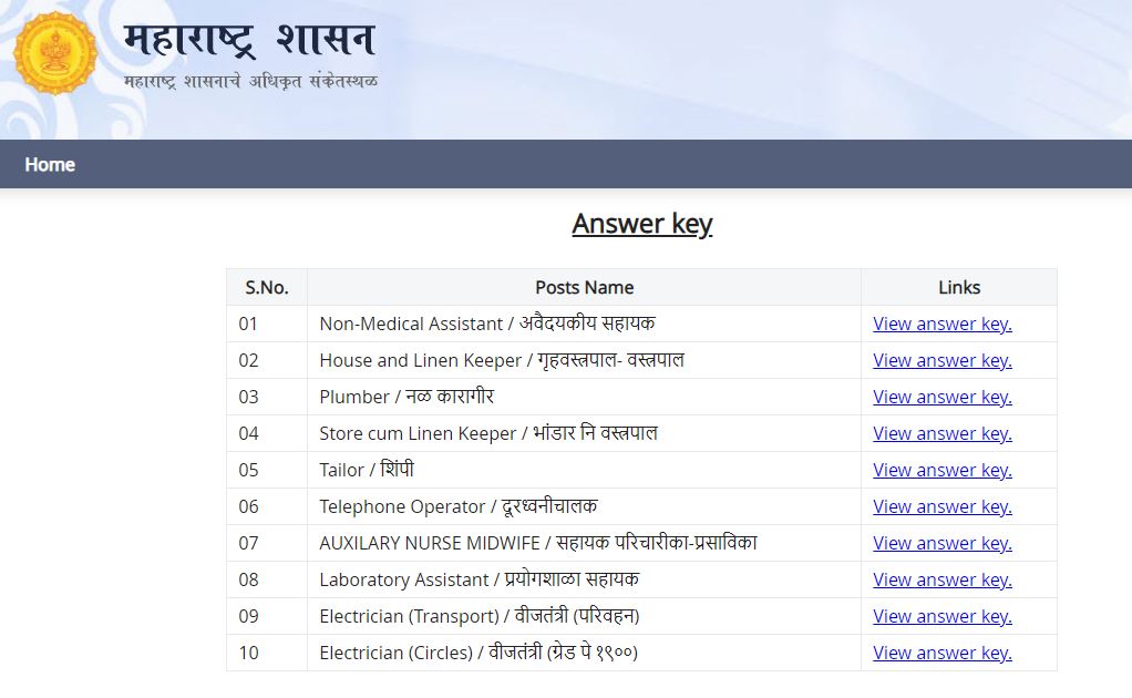 Maharashtra Arogya Vibhag Answer Key 2021