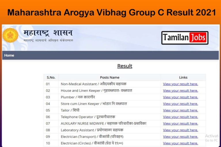 Maharashtra Arogya Vibhag Group C Result 2021