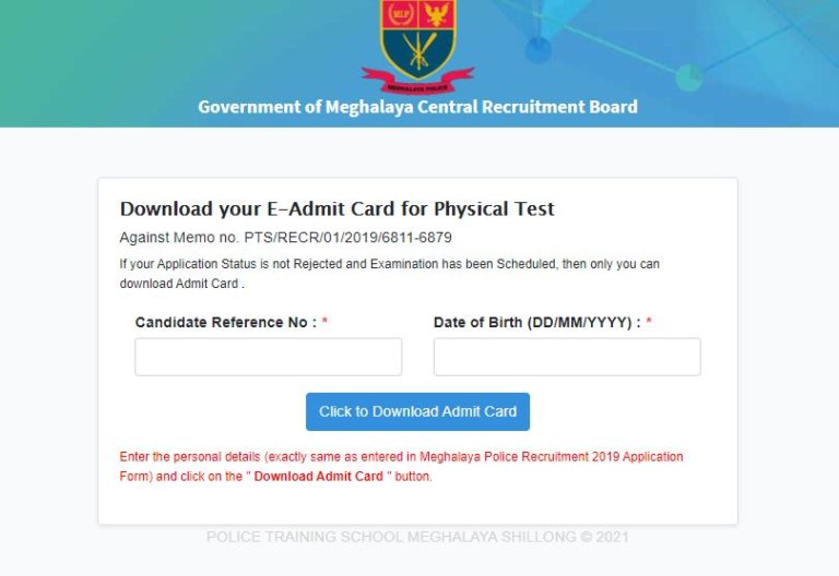 Meghalaya Police Admit Card 2021