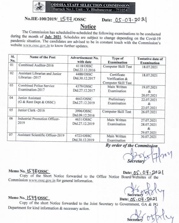 OSSC JA Exam Date 2021