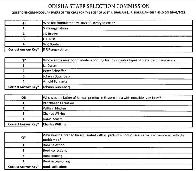 OSSC Model Answer Key 2021