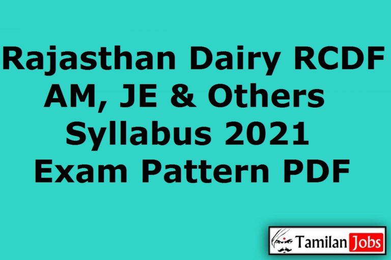 Rajasthan Dairy RCDF Syllabus 2021 PDF