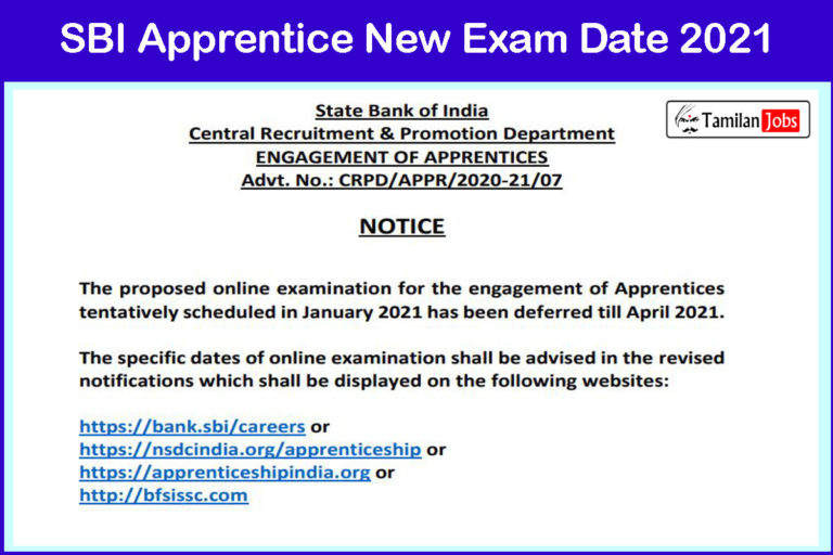 SBI Apprentice New Exam Date 2021
