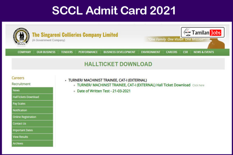 SCCL Admit Card 2021