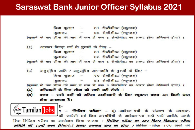 Saraswat Bank Junior Officer Syllabus 2021