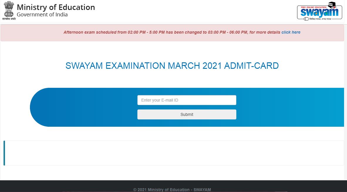 Swayam March Admit Card 2021