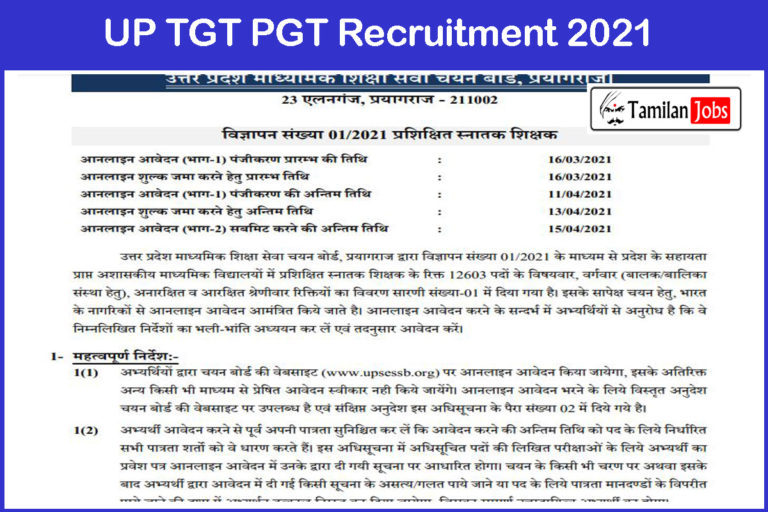 UP TGT PGT Recruitment 2021