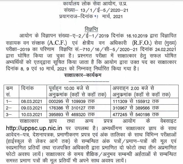 UPPSC Interview Schedule 2021