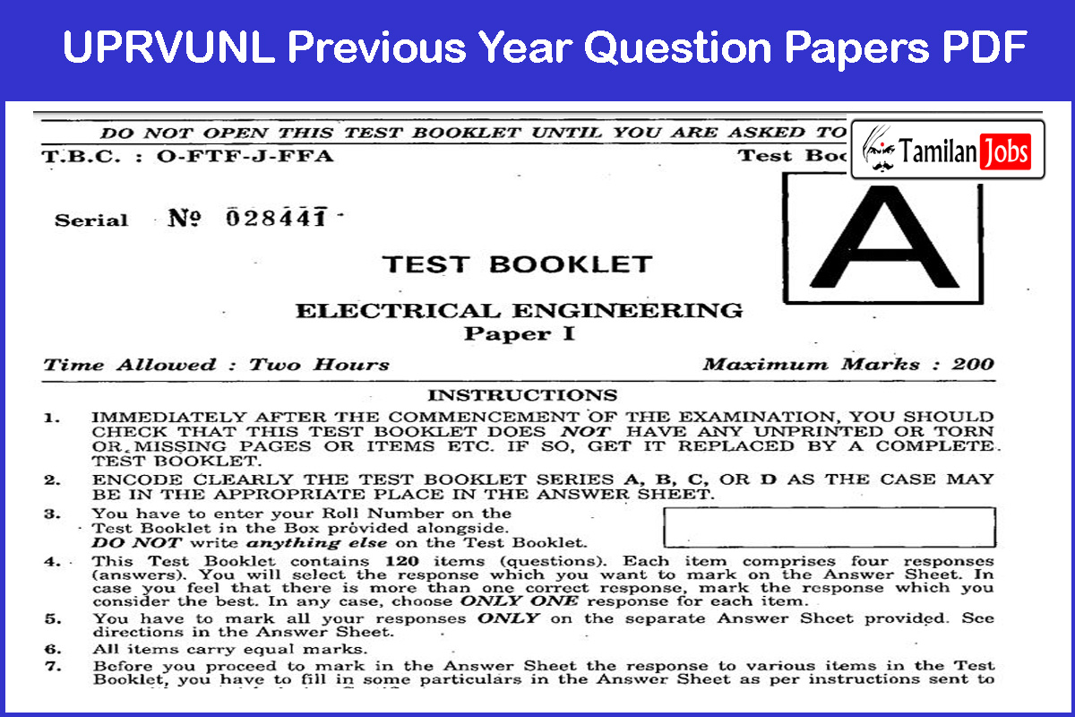 UPRVUNL Previous Year Question Papers PDF
